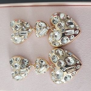 Beautiful glass stone heart dangle gold earrings